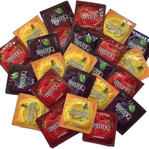 Flavored Condoms with Silver Lunamax Pocket Case (Strawberry, Banana, and Grape) Flavored Latex Condoms-24 Count